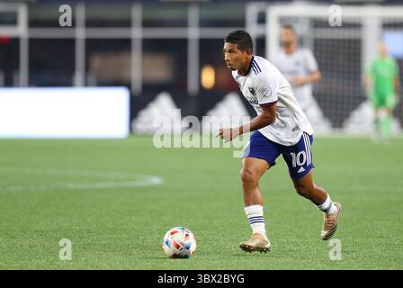 August 2021; Foxborough, MA, USA; D.C. United Stürmer Edison Flores (10) in einem MLS-Spiel zwischen D.C. United und New England Revolution im Gillette Stadium. Anthony Nesmith/CSM(Credit Image: &Copy; Anthony Nesmith/CSM via ZUMA Wire) Stockfoto