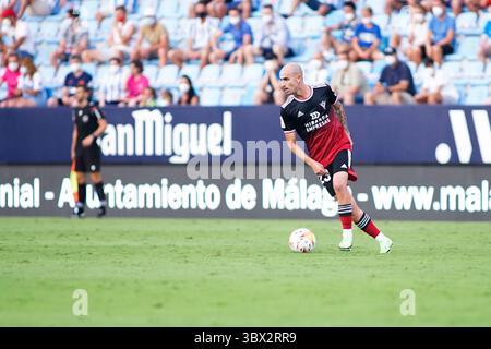 16. August 2021, Malaga, Spanien: Oriol Rey von CD Mirandes in Aktion während des LaLiga Smartbank Spiels 2021-2022 zwischen Malaga CF und CD Mirandes im La Rosaleda Stadion. Endpartitur; Malaga CF 0:0 CD Mirandes. (Foto: © Francis Gonzalez/SOPA Images via ZUMA Press Wire) Stockfoto