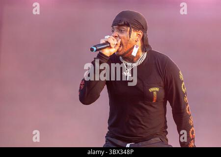 21. August 2021, Chicago, Illinois, USA: SKIMASKE THE SLUMP GOD (STOKELEY CLEVONO GOULBOURNE) während des lyrischen Lemonade Summer Smash Music Festivals im Douglass Park in Chicago, Illinois (Credit Image: © Daniel DeSlover/ZUMA Press Wire) Stockfoto