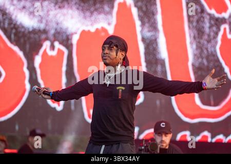 21. August 2021, Chicago, Illinois, USA: SKIMASKE THE SLUMP GOD (STOKELEY CLEVONO GOULBOURNE) während des lyrischen Lemonade Summer Smash Music Festivals im Douglass Park in Chicago, Illinois (Credit Image: © Daniel DeSlover/ZUMA Press Wire) Stockfoto