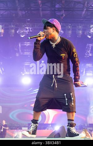 21. August 2021, Chicago, Illinois, USA: SKIMASKE THE SLUMP GOD (STOKELEY CLEVONO GOULBOURNE) während des lyrischen Lemonade Summer Smash Music Festivals im Douglass Park in Chicago, Illinois (Credit Image: © Daniel DeSlover/ZUMA Press Wire) Stockfoto