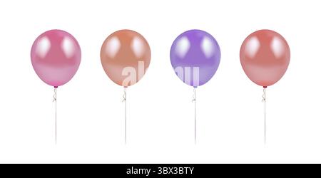 Rote, rosa und lila bunte, realistische, glänzende Ballons Stock Vektor