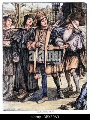 Vintage-Gravur einer Szene aus der Rime des antiken Seefahrers von Coleridge. Es ist ein alter Seefahrer. Herbert Cole, 1900 Stockfoto