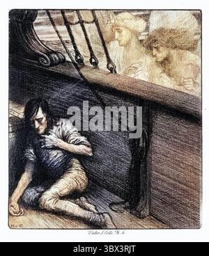 Vintage-Gravur einer Szene aus der Rime des antiken Seefahrers von Coleridge. Die andere war eine sanftere Stimme. Herbert Cole, 1900 Stockfoto
