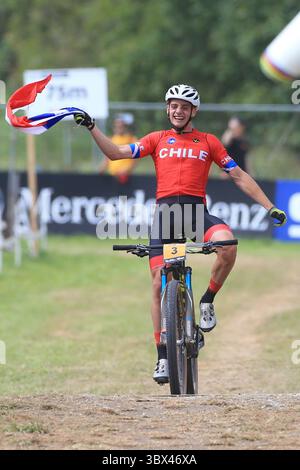 UCI 2021 Mountain Bike Cross Country Weltmeisterschaft in Commezzadura am 28. August 2021. Männer unter 23 Jahren (Foto: Pierre Teyssot/ESPA-Images)(Credit Image: &Copy; ESPA Photo Agency/CSM via ZUMA Wire) Stockfoto