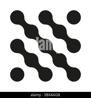Metaball-Symbol. Verbundenes Punktzeichen. Beispiel für Punktbewegung. Verbundene Blobs. Metaballs-Übergang. Flaches Logo. Abstraktes Integrationssymbol. Kreise Stock Vektor