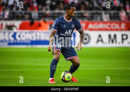 29. August 2021, Reims, Frankreich: Georginio WIJNALDUM von PSG während des Ligue-1-Spiels zwischen Paris Saint-Germain (PSG) und Stade Reims im Stade Auguste Delaune am 29. August 2021 in Reims. (Bild: © Matthieu Mirville/ZUMA Press Wire) Stockfoto