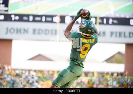 11. September 2021: Tyquan Thornton (9) erzielt einen Touchdown während der 1. Hälfte des NCAA Football-Spiels zwischen den Texas Southern Tigers und Baylor Bears im McLane Stadium in Waco, Texas. Matthew Lynch/CSM(Credit Image: &Copy; Matthew Lynch/CSM via ZUMA Wire) Stockfoto