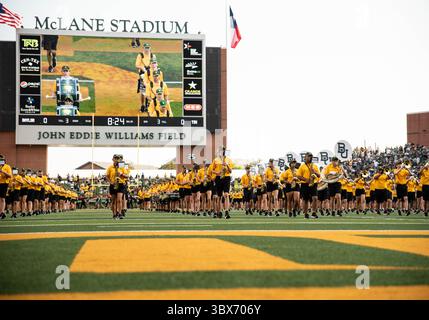 11. September 2021: Baylor Bears Golden Wave Marching Band marschiert vom Spielfeld vor dem NCAA Football Spiel zwischen den Texas Southern Tigers und Baylor Bears im McLane Stadium in Waco, Texas. Matthew Lynch/CSM(Credit Image: &Copy; Matthew Lynch/CSM via ZUMA Wire) Stockfoto