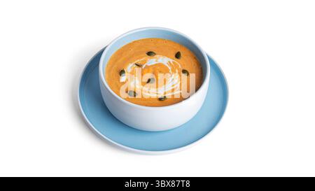 Kürbiscremesuppe isoliert auf weißem Hintergrund. Hochwertige Fotos Stockfoto