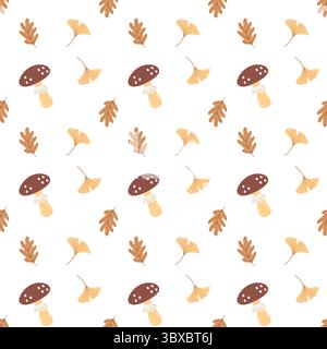 Nahtloses Herbstmuster mit niedlichen handgezeichneten Pilzen und gemütlichem Herbstwald-Design Stock Vektor