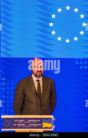 Oktober 2021, Kiew, Kiew, Ukraine: Charles Michel, Präsident des Europäischen Rates, nimmt am 23. Gipfel Ukraine-EU in Kiew Teil. (Foto: © Celestino Arce Lavin/ZUMA Press Wire) Stockfoto