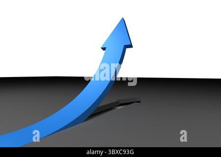 Blauen Pfeil nach oben von grauen Oberfläche Stockfoto