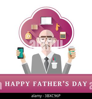 Komposition von Happy Vthers Day Text über Geschäftsmann- und Geschäftssymbole Stockfoto