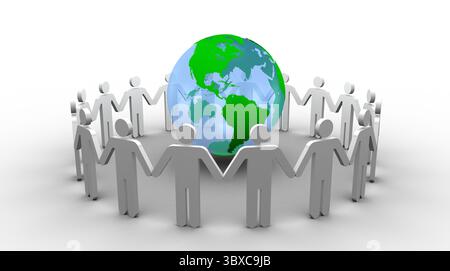 Menschliche Figuren umgeben die Erde Stockfoto