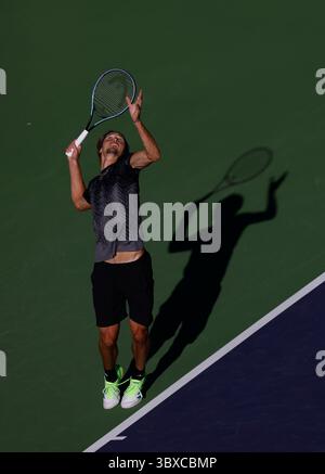 Am 12. Oktober 2021 spielt Alexander Zverev (Deutschland) gegen Andy Murray (Großbritannien) bei den BNP Paribas Open 2021 im Indian Wells Tennis Garden in Indian Wells, Kalifornien. Obligatorischer Fotoausweis : Charles Baus/CSM(Kreditausweis: &Copy; Charles Baus/CSM via ZUMA Wire) Stockfoto