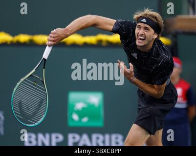Am 12. Oktober 2021 spielt Alexander Zverev (Deutschland) gegen Andy Murray (Großbritannien) bei den BNP Paribas Open 2021 im Indian Wells Tennis Garden in Indian Wells, Kalifornien. Obligatorischer Fotoausweis : Charles Baus/CSM(Kreditausweis: &Copy; Charles Baus/CSM via ZUMA Wire) Stockfoto