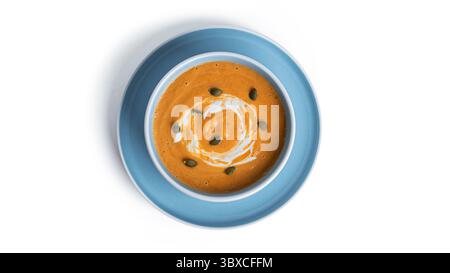 Kürbiscremesuppe isoliert auf weißem Hintergrund. Hochwertige Fotos Stockfoto