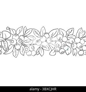 Blaubeere Outline Horizontales Nahtloses Muster. Stock Vektor