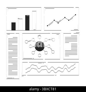 Analytisches Dashboard mit Diagrammen und Diagrammen kritzeln lineare Objekte Stock Vektor