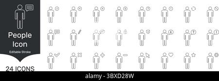 Symbolgruppe „Personeninteraktion Und Kommunikation“. Sammlung Von Symbolen Für Benutzerinteraktion, Feedback Und Sicherheitsstruktur. Bearbeitbare Kontur. Isolierter Vektor Stock Vektor