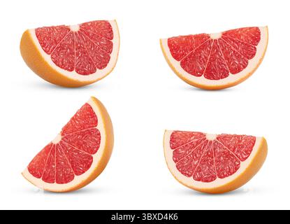 Frische Grapefruitscheiben auf weißem Hintergrund. Gesundes Zitrusfrucht-Konzept Stockfoto