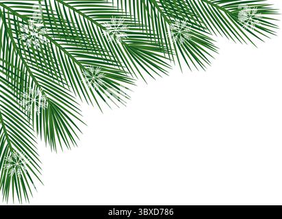 Kiefernzweige mit minimalistischem Rand aus oberem Eckrahmen mit Schneeflocken, weihnachtlicher Kopierraum. Isolierte Vektor-Illustration Winterurlaub Themenkarten Text Place Poster, Banner, Faltblatt, Banner Stock Vektor