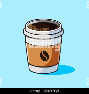 Coffee To Go, Tasse Kaffee mit einer braunen Hülle und einer Kaffeebohne Vektor Illustration Cartoon Design Stock Vektor