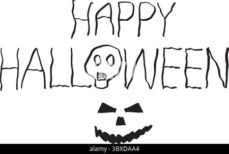 Happy halloween Day Text Schriftart Kalligraphie handgeschriebene Schrift Schrift Schrift schwarz Farbe Schädel Kürbis Zeichnung Happy halloween Tag oktober Monat Horror Ghos Stock Vektor