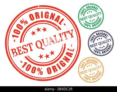 Ein 100 % Original Bestes Qualitätsabzeichen-Set mit Grunge-Gummi-zertifiziertem Produktstempel Stock Vektor