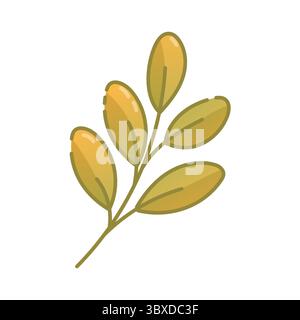 Stilisiertes botanisches Element mit weichen gelben Blättern an einem Stiel, gezeichnet in sanftem, flachem rustikalem Stil mit Cottagecore-Gefühl. Stock Vektor