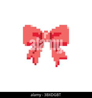 Niedliches Pixel Art Red Bow 8-Bit-Band-Symbol für Spiele, Geschenke und Weihnachtsdesign Stock Vektor