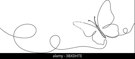 Durchgehende einzeilige Zeichnung eines Schmetterlings, Strichgrafik-Vektor-Illustration Stock Vektor