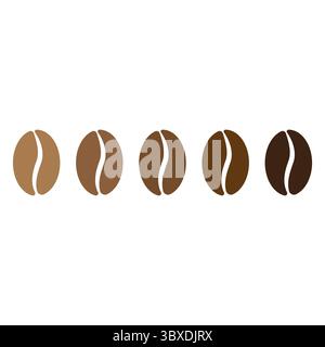 Abbildung Kaffeebohnen. Gebratene Brauntöne. Sammlung aromatischer Bohnen. Vektor-Getränkezutat. Stock Vektor
