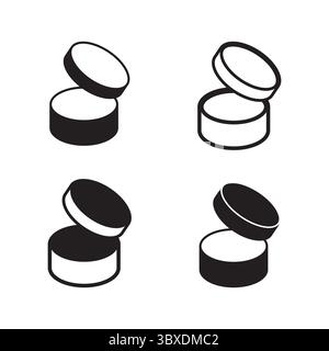 Symbole für das Kosmetikglas. Öffnen Sie den Cremebehälter. Kosmetikverpackung Vektor. Hautpflegetopf Silhouette. Stock Vektor