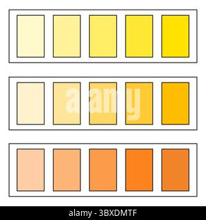 Gelbe Farbfelder. Einfarbiges Farbschema. Leuchtende warme Farben. Auswahl des Vektortons. Stock Vektor
