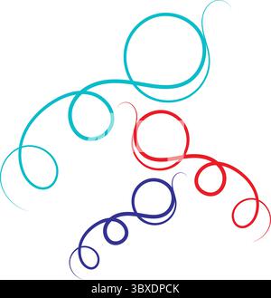 Abstrakte bunte Swirl Line Art in Rot, Blau und Cyan, dekorative gekrümmte Elemente für Design und Dekoration, Vektor-Illustration Stock Vektor