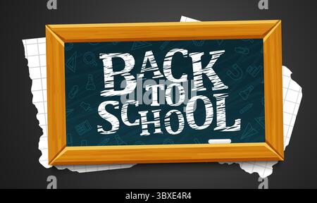 Back to School Text Vector Template Design. Zurück zur Schule Gruß auf grüner Tafel. Vektorabbildung. Stock Vektor