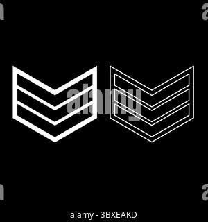 Armee Chevron Militär Rang Insignia Abzeichen Symbol Zeichen Kleinoffizier Set Icon weiße Farbe Vektor Illustration Bild einfache Vollfüllung Umrisskontur Stock Vektor