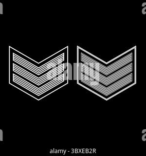 Armee Chevron Militär Rang Insignia Abzeichen Symbol Zeichen Kleinoffizier Set Icon weiße Farbe Vektor Illustration Bild einfache Vollfüllung Umrisskontur Stock Vektor