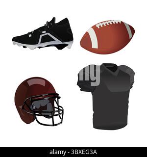 American Football Ausrüstung Schuhe, Helmillustration vektorbasierte Zeichnung Stock Vektor