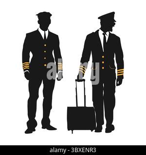 Luftfahrzeugpilot in Stehposition, schwarze Silhouette Illustration vol 02 Stock Vektor