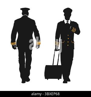 Luftfahrzeugpilot in Standposition Schwarze Silhouette Illustration vol 01 Stock Vektor