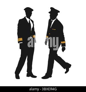 Luftfahrzeugpilot in Standposition Schwarze Silhouette Illustration Band 05 Stock Vektor