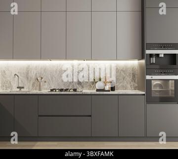 Moderne Luxus Küche Innenarchitektur, 3D Rendering Stockfoto
