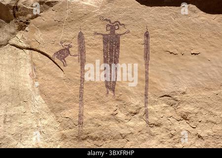 Leiter von Sinbad Pictograph, Utah, USA – Indianer-Petroglyphen auf Sandstone Stockfoto