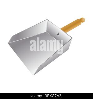 Staubpfanne kurzer Griff Heavy Duty Vintage Staubpfanne Staubschaufel für Kamin Garage Werkstatt Tischplatte Illustration Stock Vektor