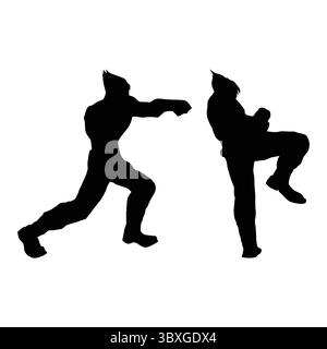 Fighter Judo Karate Spieler Silhouette Shapes Drawing Vol 03 Stock Vektor