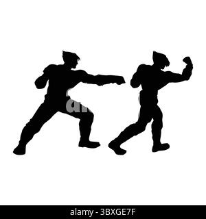 Fighter Judo Karate Spieler Silhouette Formen Zeichnung Vol 05 Stock Vektor