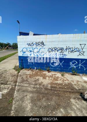 5PN vs. 5X (W7M ETGC ist nicht mit L.A. verbunden) 5PN Detroit, 48219 Crips Street Gang Allianz aus Dutzenden von kleinen Cliquen und Tagger Crews, z. B. W7M ETGC Stockfoto